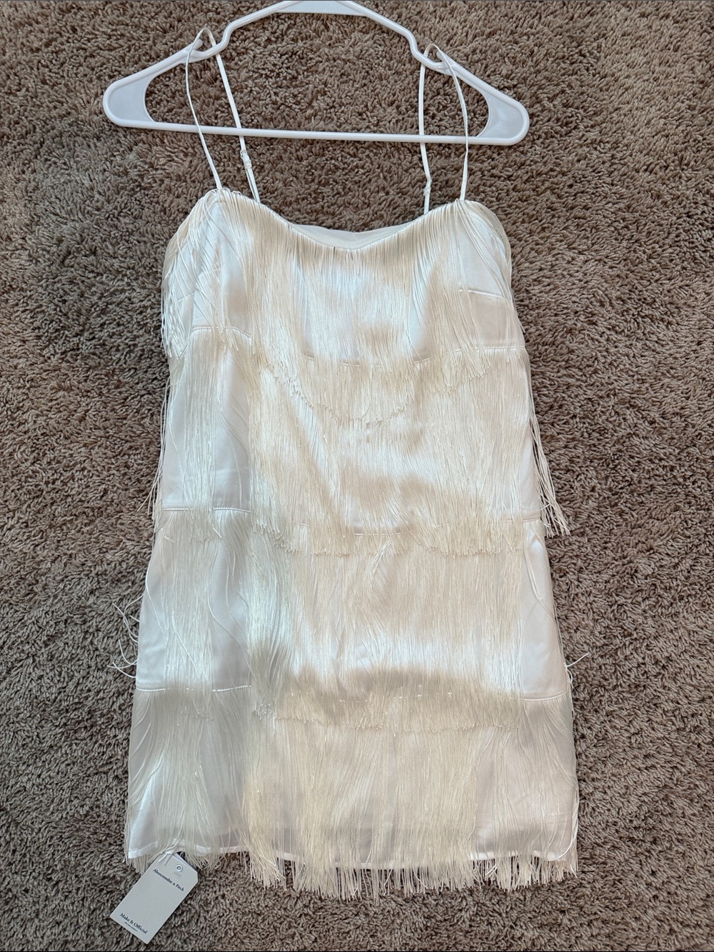Abercrombie & Fitch Ivory Fringe Slip Mini Dress